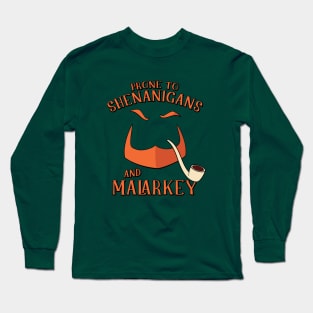 Prone to Shenanigans and Malarkey Leprechaun Design Long Sleeve T-Shirt